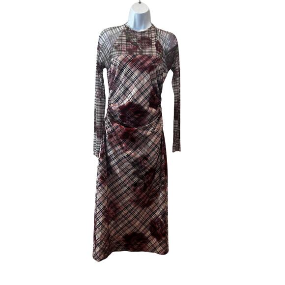 Amur Pink Plaid Sheath Midi Dress SIZE 6 Mesh Work Preppy Ruched Designer $500 - Picture 8 of 13